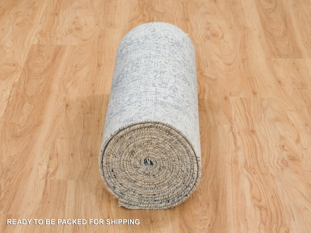 2'7" x 25'8" New Hand Knotted Grey Wool & Silk Runner Oriental Rug - MOA10265215