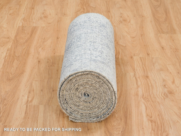 2'7" x 25'8" New Hand Knotted Grey Wool & Silk Runner Oriental Rug - MOA10265215