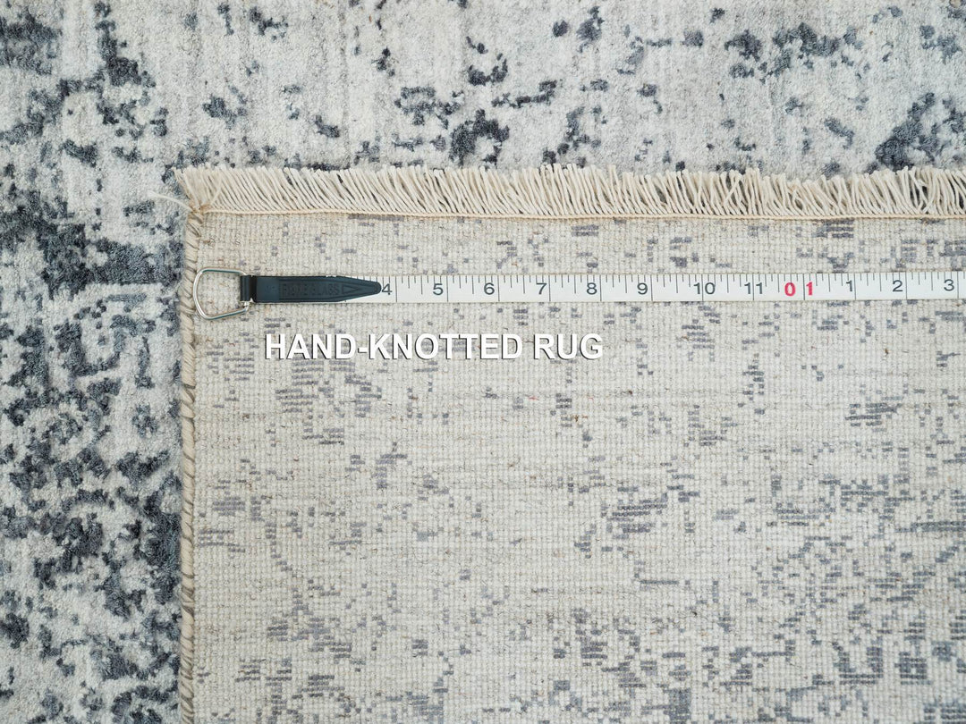 2'7" x 25'8" New Hand Knotted Grey Wool & Silk Runner Oriental Rug - MOA10265215