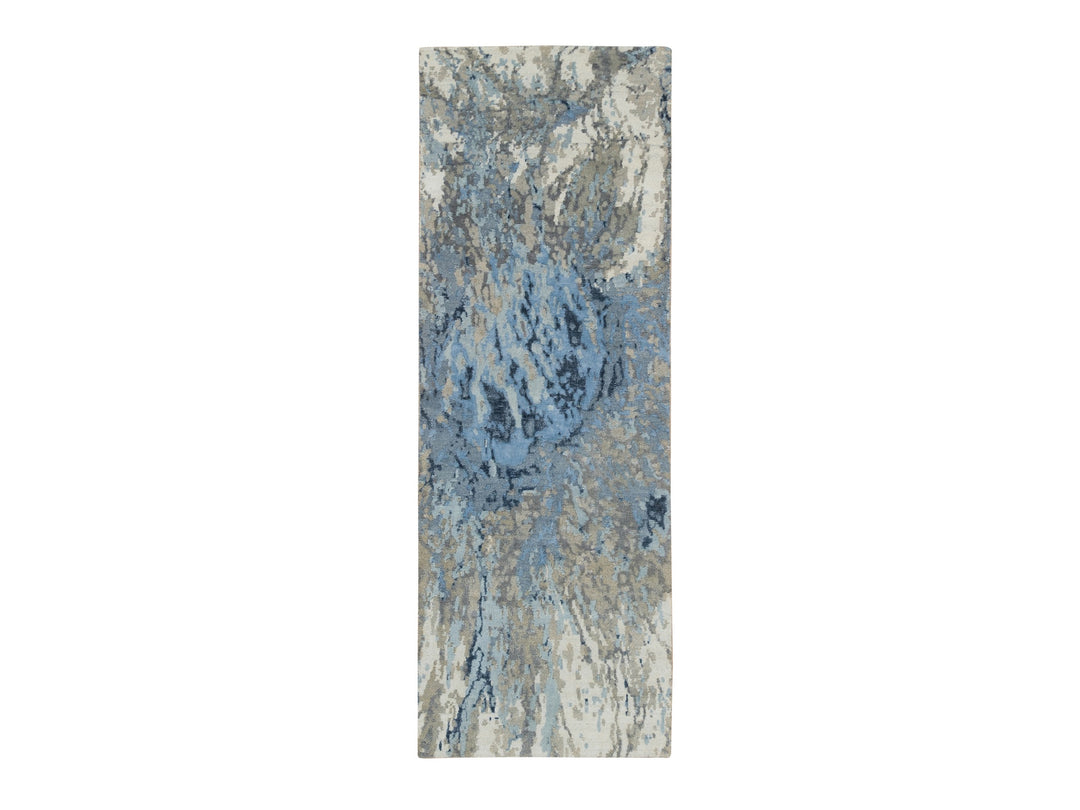 2'7" x 8'1" New Hand Knotted Grey Wool & Silk Runner Oriental Rug - MOA10265216