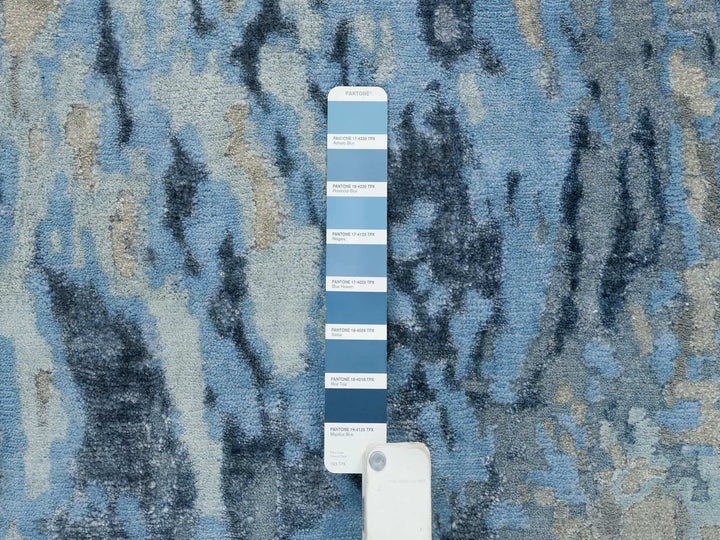 2'7" x 8'1" New Hand Knotted Blue Wool & Silk Runner Oriental Rug - MOA10265216