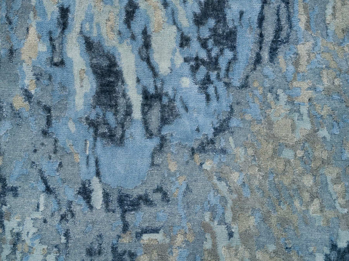 2'7" x 8'1" New Hand Knotted Blue Wool & Silk Runner Oriental Rug - MOA10265216