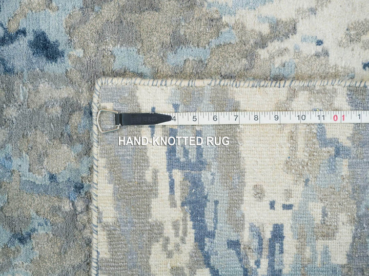 2'7" x 8'1" New Hand Knotted Blue Wool & Silk Runner Oriental Rug - MOA10265216