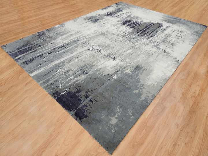 10'1" x 14'1" New Hand Knotted Black Wool & Silk Rectangle Oriental Rug - MOA10265220