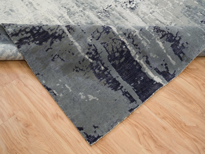10'1" x 14'1" New Hand Knotted Black Wool & Silk Rectangle Oriental Rug - MOA10265220