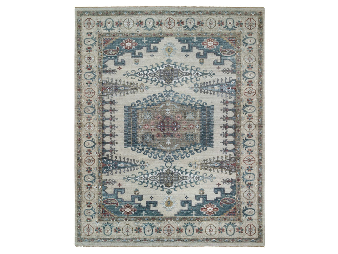 11'10" x 15'2" New Hand Knotted Ivory Wool Rectangle Oriental Rug - MOA10265225