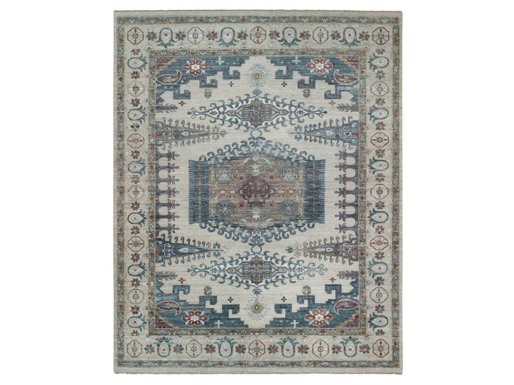 11'10" x 15'2" New Hand Knotted Ivory Wool Rectangle Oriental Rug - MOA10265225