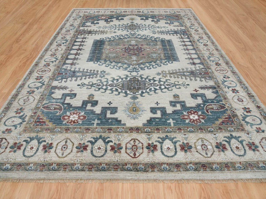 11'10" x 15'2" New Hand Knotted Ivory Wool Rectangle Oriental Rug - MOA10265225