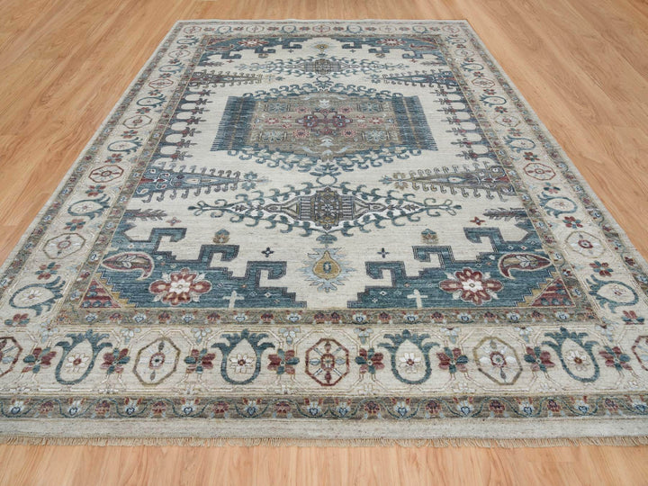 11'10" x 15'2" New Hand Knotted Ivory Wool Rectangle Oriental Rug - MOA10265225