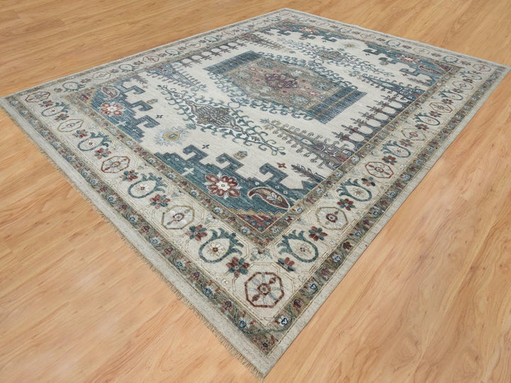 11'10" x 15'2" New Hand Knotted Ivory Wool Rectangle Oriental Rug - MOA10265225
