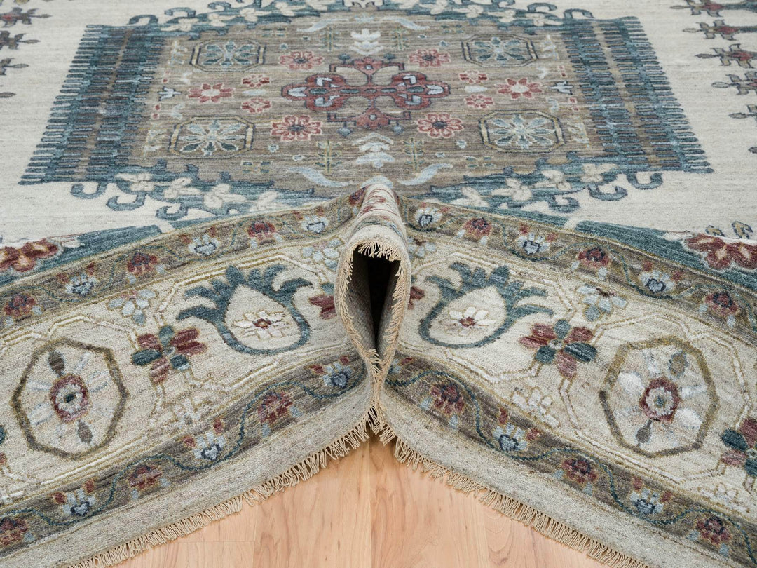 11'10" x 15'2" New Hand Knotted Ivory Wool Rectangle Oriental Rug - MOA10265225