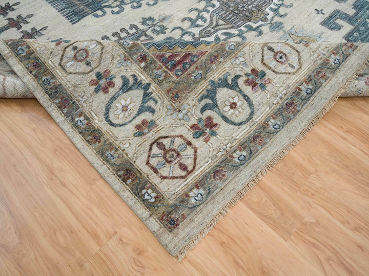 11'10" x 15'2" New Hand Knotted Ivory Wool Rectangle Oriental Rug - MOA10265225
