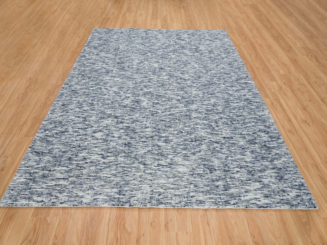 8'2" x 10'0" New Hand Loomed Blue Wool Rectangle Oriental Rug - MOA10265243