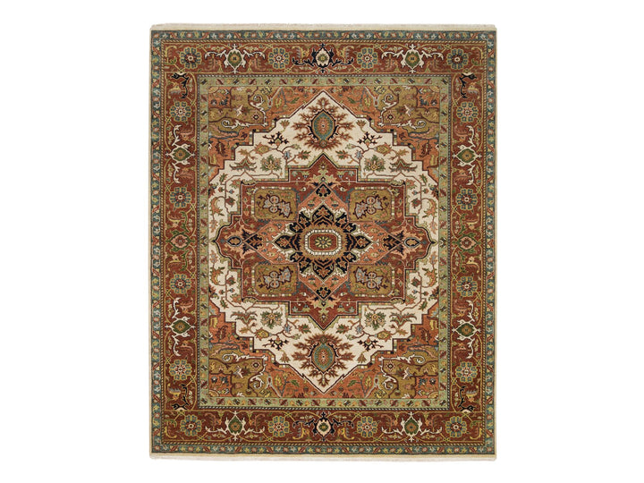 7'9" x 9'9" New Hand Knotted Ivory Wool Rectangle Oriental Rug - MOA10265263