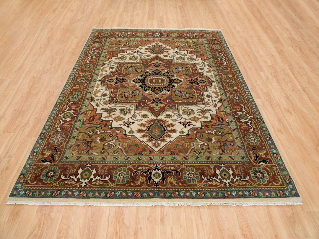 7'9" x 9'9" New Hand Knotted Ivory Wool Rectangle Oriental Rug - MOA10265263