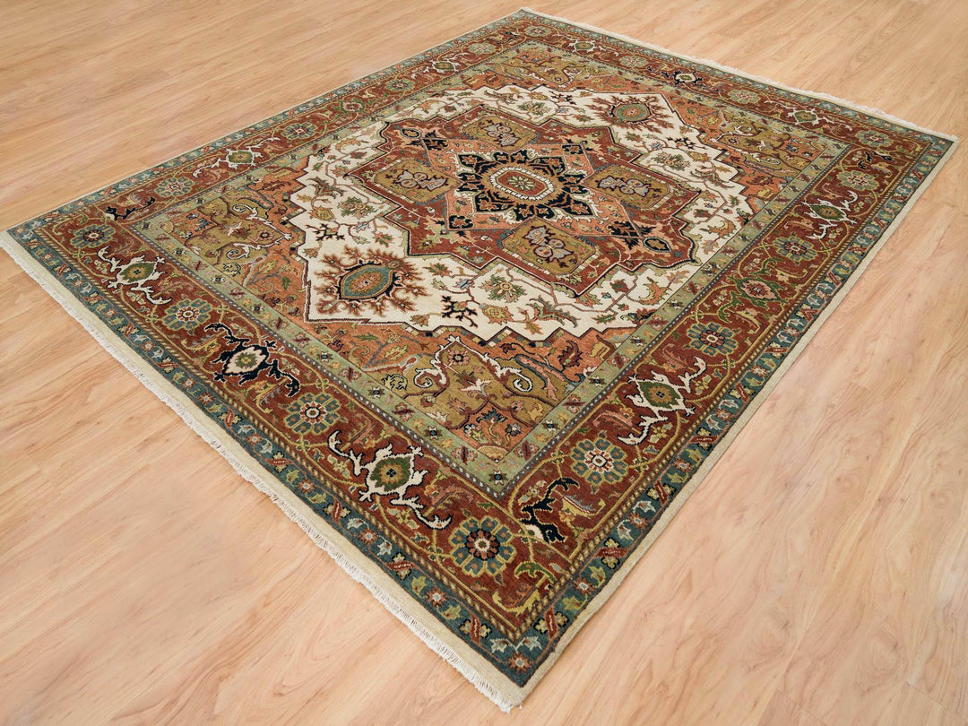 7'9" x 9'9" New Hand Knotted Ivory Wool Rectangle Oriental Rug - MOA10265263