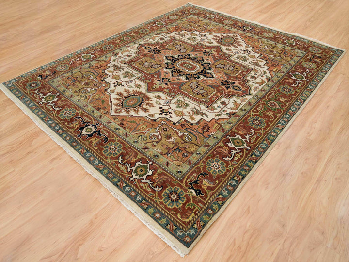 7'9" x 9'9" New Hand Knotted Ivory Wool Rectangle Oriental Rug - MOA10265263