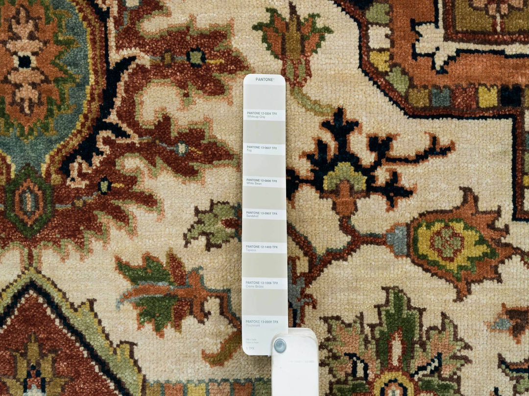 7'9" x 9'9" New Hand Knotted Ivory Wool Rectangle Oriental Rug - MOA10265263