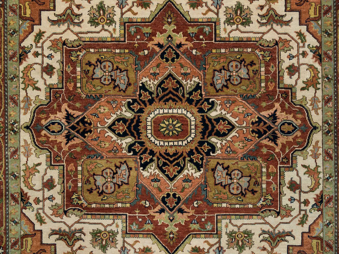 7'9" x 9'9" New Hand Knotted Ivory Wool Rectangle Oriental Rug - MOA10265263