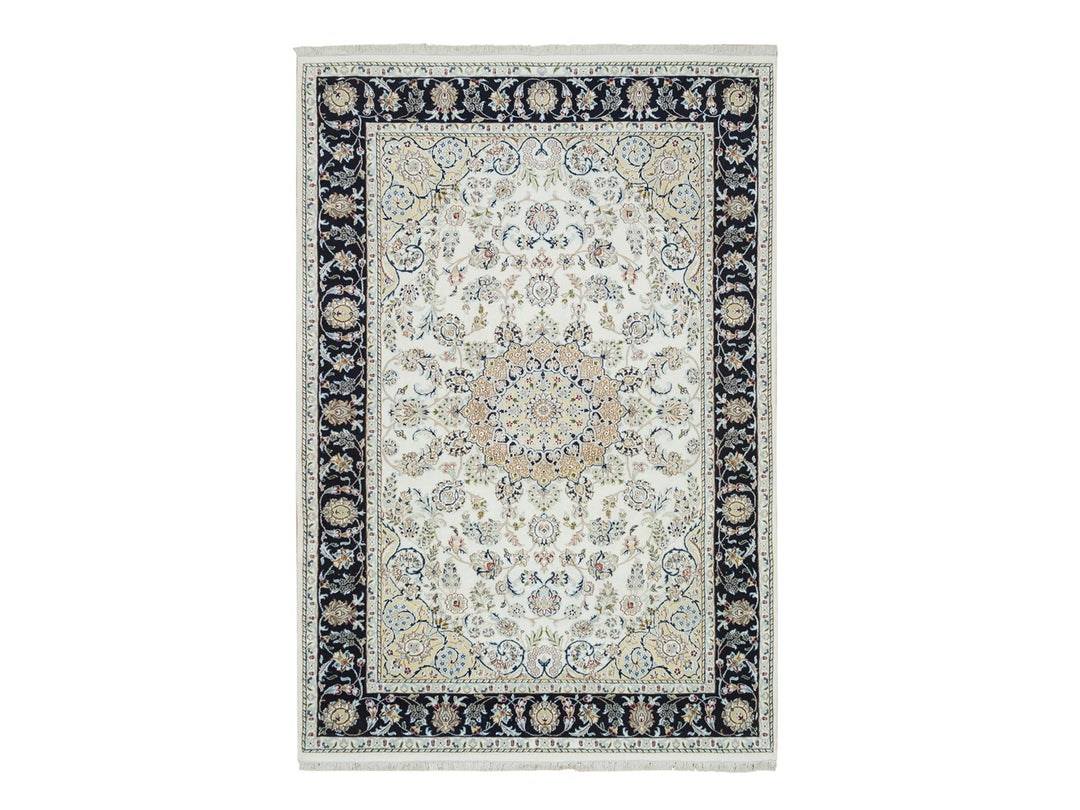 5'10" x 9'1" New Hand Knotted Ivory Wool Rectangle Oriental Rug - MOA10265288
