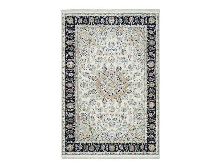 5'10" x 9'1" New Hand Knotted Ivory Wool Rectangle Oriental Rug - MOA10265288