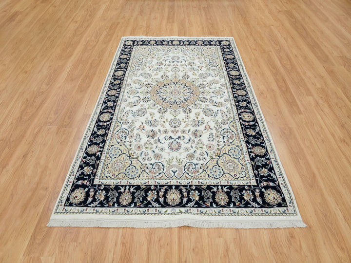5'10" x 9'1" New Hand Knotted Ivory Wool Rectangle Oriental Rug - MOA10265288