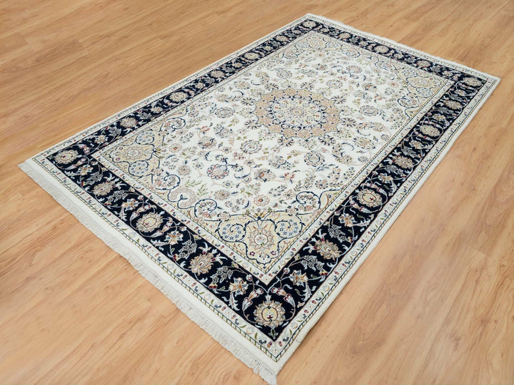 5'10" x 9'1" New Hand Knotted Ivory Wool Rectangle Oriental Rug - MOA10265288