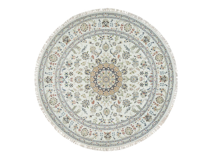 7'10" x 7'10" New Hand Knotted Ivory Wool Round Oriental Rug - MOA10265298