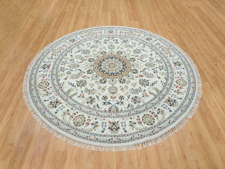 7'10" x 7'10" New Hand Knotted Ivory Wool Round Oriental Rug - MOA10265298