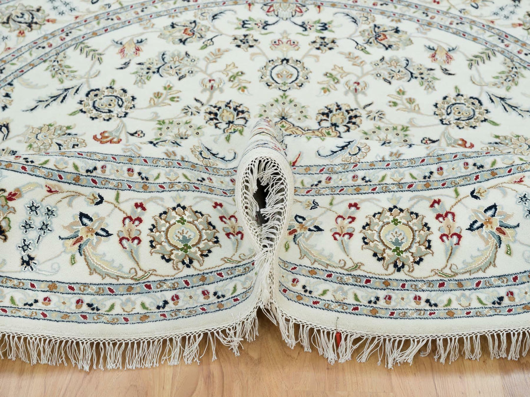 7'10" x 7'10" New Hand Knotted Ivory Wool Round Oriental Rug - MOA10265298