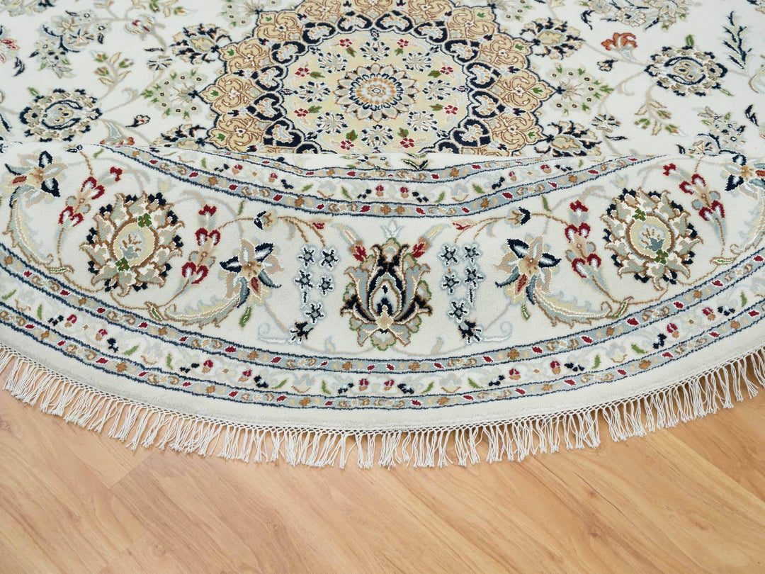 7'10" x 7'10" New Hand Knotted Ivory Wool Round Oriental Rug - MOA10265298