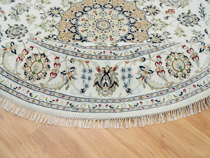7'10" x 7'10" New Hand Knotted Ivory Wool Round Oriental Rug - MOA10265298