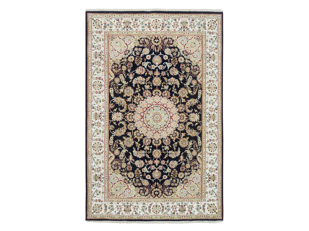 6'0" x 9'0" New Hand Knotted Blue Wool Rectangle Oriental Rug - MOA10265301