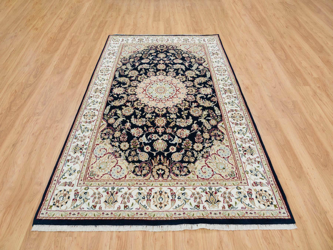 6'0" x 9'0" New Hand Knotted Blue Wool Rectangle Oriental Rug - MOA10265301