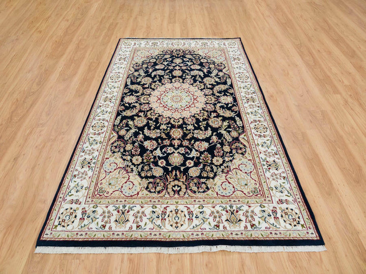 6'0" x 9'0" New Hand Knotted Blue Wool Rectangle Oriental Rug - MOA10265301