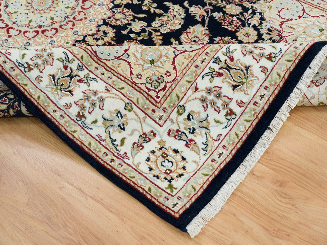 6'0" x 9'0" New Hand Knotted Blue Wool Rectangle Oriental Rug - MOA10265301