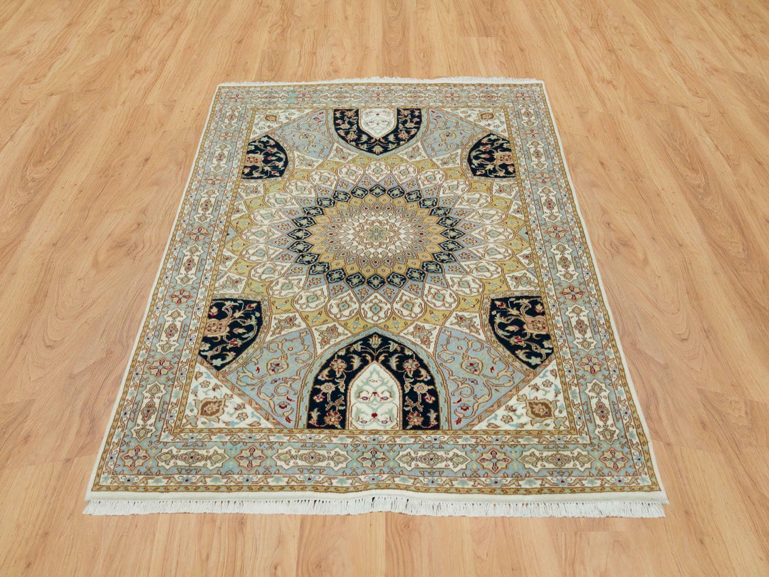 4'0" x 6'1" New Hand Knotted Ivory Wool Rectangle Oriental Rug - MOA10265308