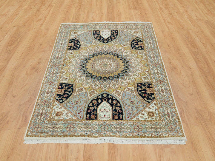 4'0" x 6'1" New Hand Knotted Ivory Wool Rectangle Oriental Rug - MOA10265308