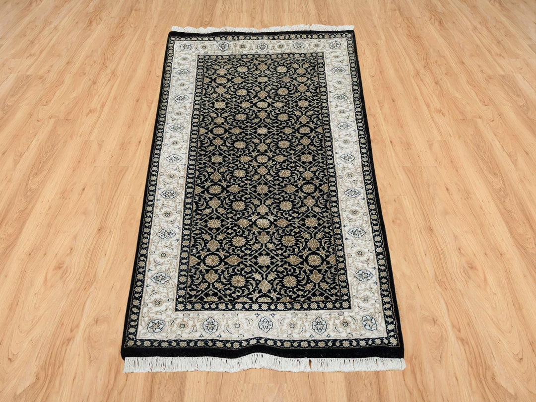 2'4" x 4'7" New Hand Knotted Black Wool Rectangle Oriental Rug - MOA10265311