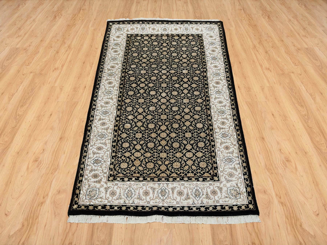 3'1" x 5'5" New Hand Knotted Black Wool Rectangle Oriental Rug - MOA10265312
