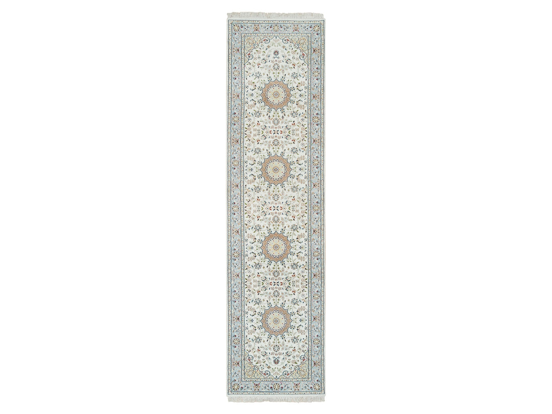 2'9" x 10'4" New Hand Knotted Ivory Wool Runner Oriental Rug - MOA10265315