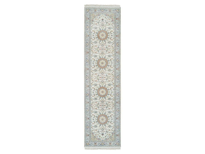 2'9" x 10'4" New Hand Knotted Ivory Wool Runner Oriental Rug - MOA10265315