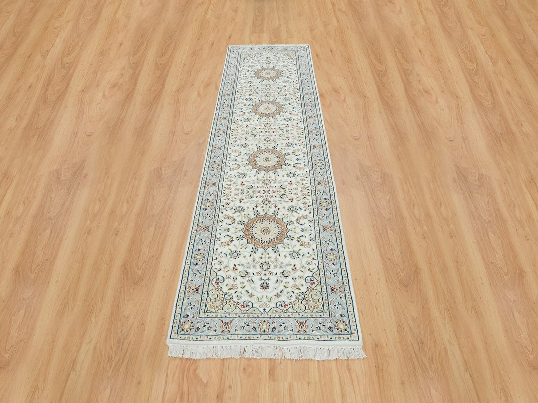 2'9" x 10'4" New Hand Knotted Ivory Wool Runner Oriental Rug - MOA10265315