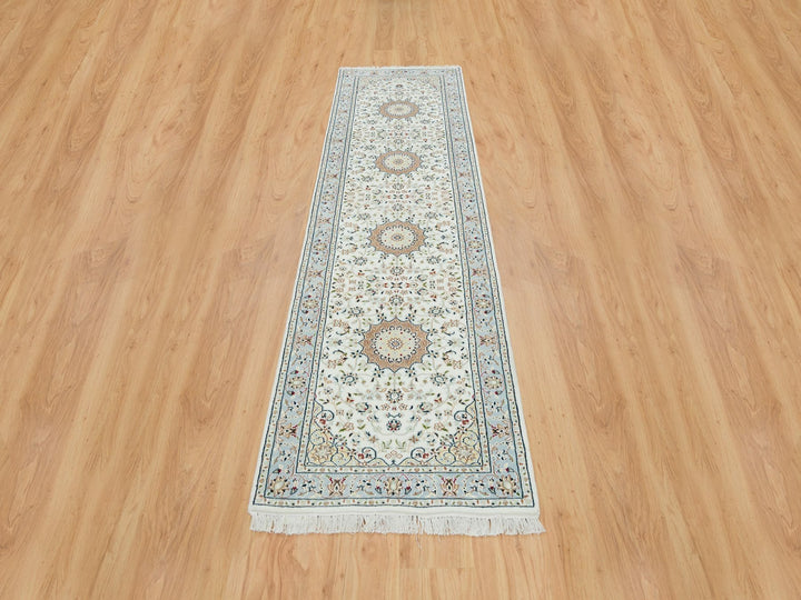 2'9" x 10'4" New Hand Knotted Ivory Wool Runner Oriental Rug - MOA10265315