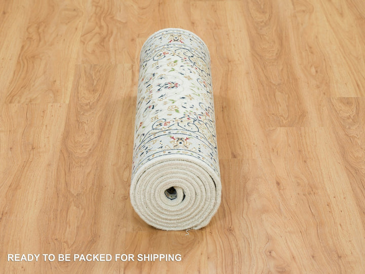 2'9" x 10'4" New Hand Knotted Ivory Wool Runner Oriental Rug - MOA10265315