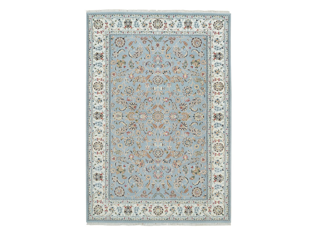 6'0" x 9'2" New Hand Knotted Blue Wool Rectangle Oriental Rug - MOA10265321