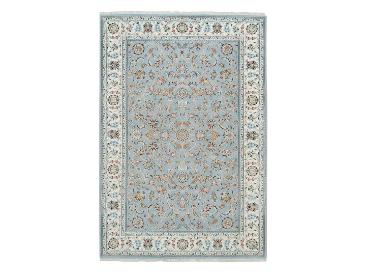 6'0" x 9'2" New Hand Knotted Blue Wool Rectangle Oriental Rug - MOA10265321