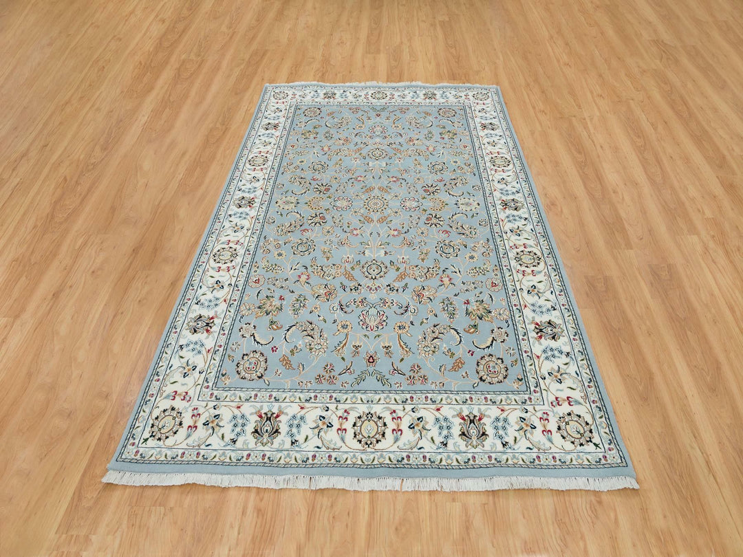 6'0" x 9'2" New Hand Knotted Blue Wool Rectangle Oriental Rug - MOA10265321