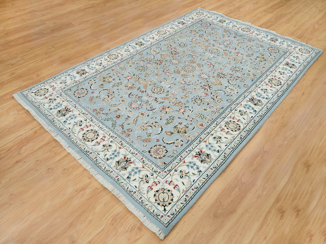 6'0" x 9'2" New Hand Knotted Blue Wool Rectangle Oriental Rug - MOA10265321