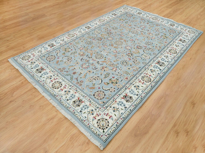 6'0" x 9'2" New Hand Knotted Blue Wool Rectangle Oriental Rug - MOA10265321